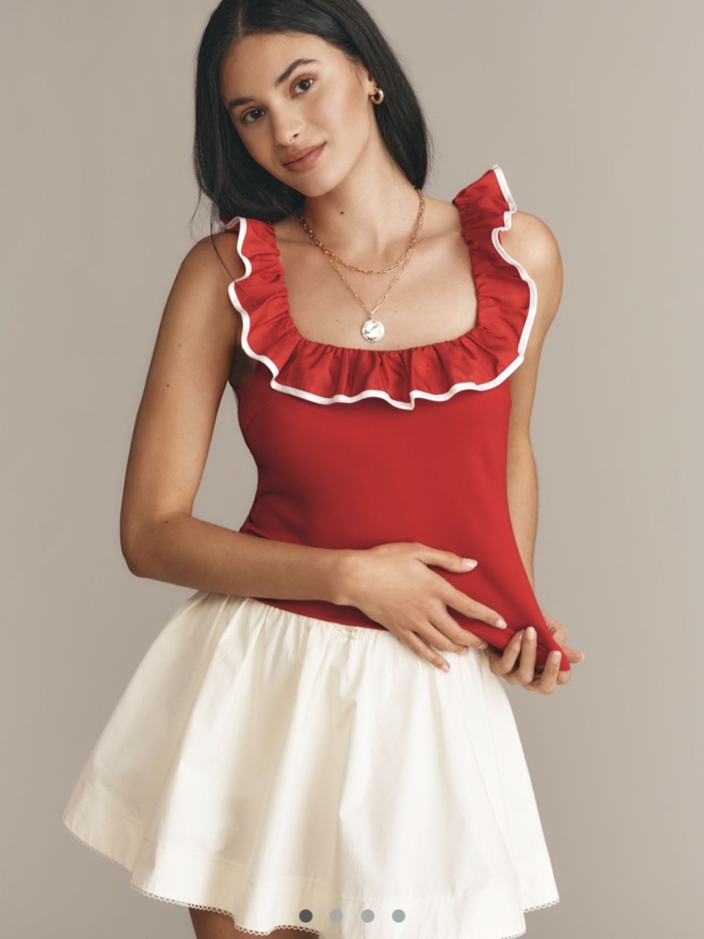Anthropologie Red Ruffle-Trim Square Neck Tank Top - Women